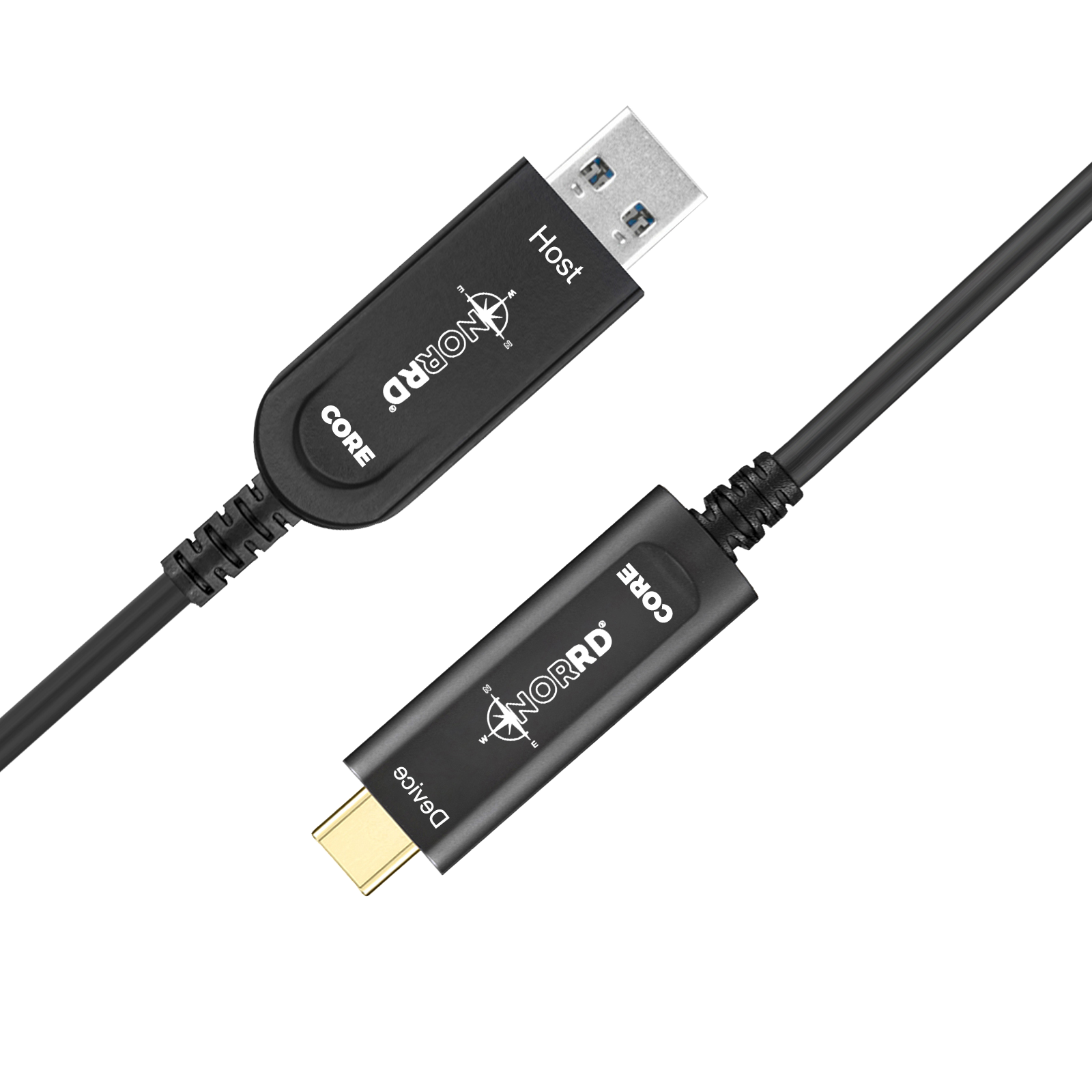 Active optical USB-A to USB-C for long runs.